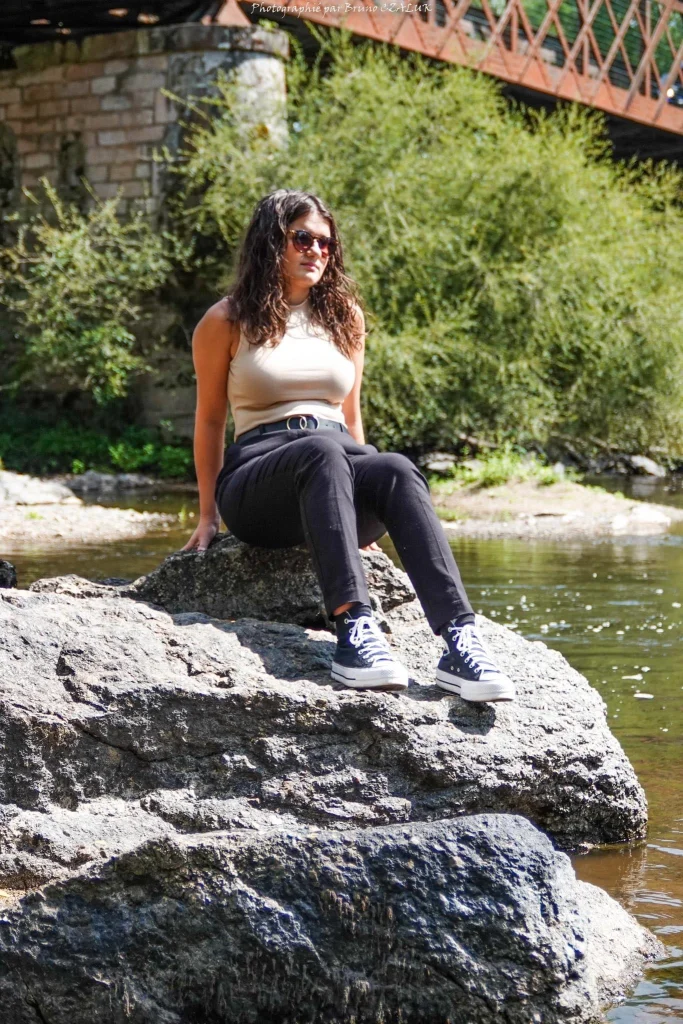 mannequin, rivière, rocher, soleil, été